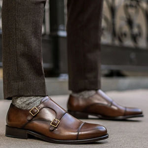 Thursday Boot Double Monk Leather Dress Shoes Brown Mens Size 8.5 US Used No Box